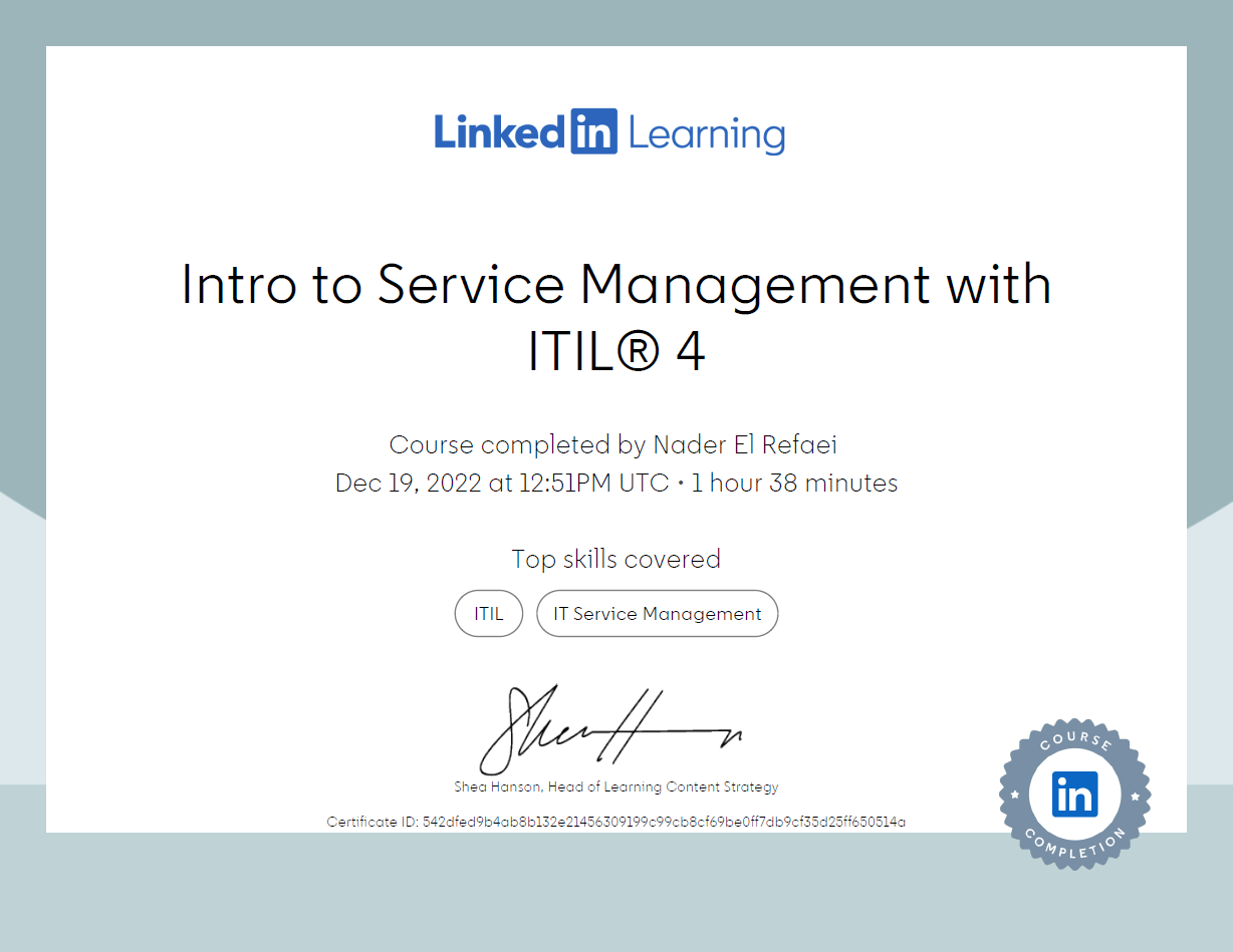 Intro to Service Management with ITIL® 4 certificate thumbnail