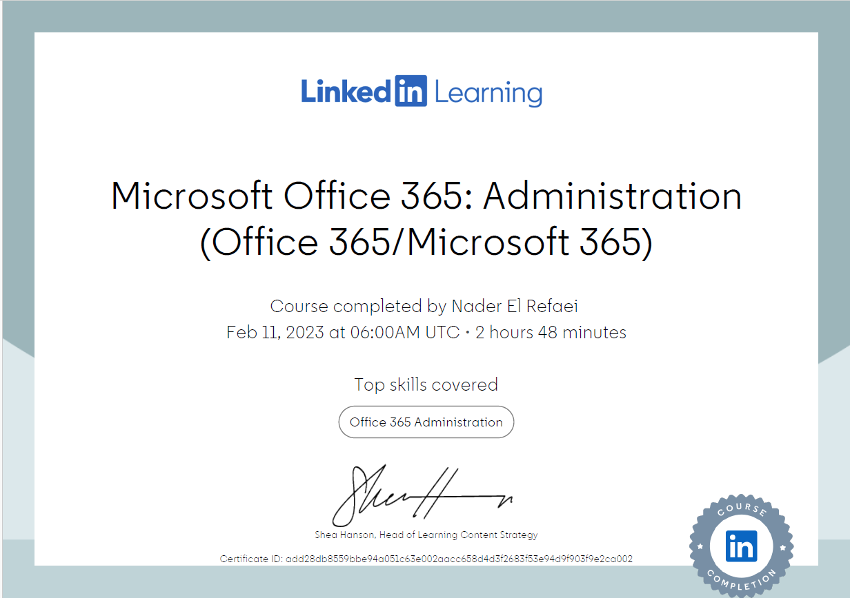 Microsoft Office 365: Administration Office 365/Microsoft 365 certificate thumbnail